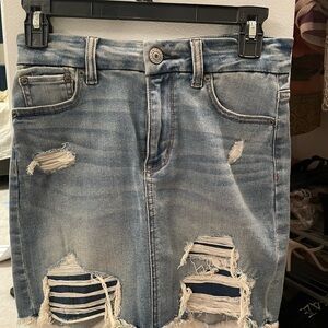 Denim ripped mini skirt